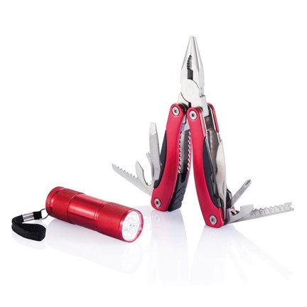 Multitool met zaklamp, rood