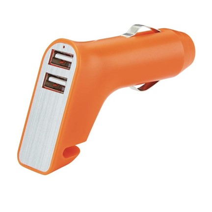 Veiligheids autolader met 2 USB poorten, oranje