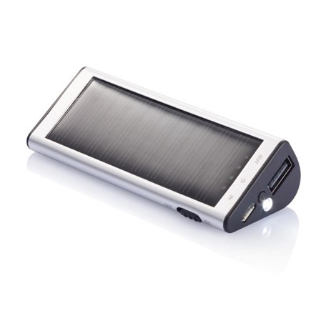 2.200 mAh solar powerbank, zilverkleurig