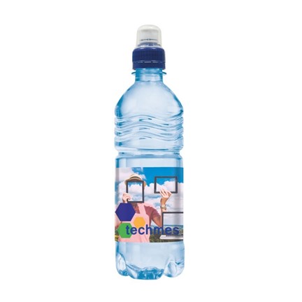 Bedrukte flesjes water (500 ml) met sportdop