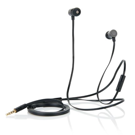 In-ear oordoppen met platte kabel, zwart/zwart