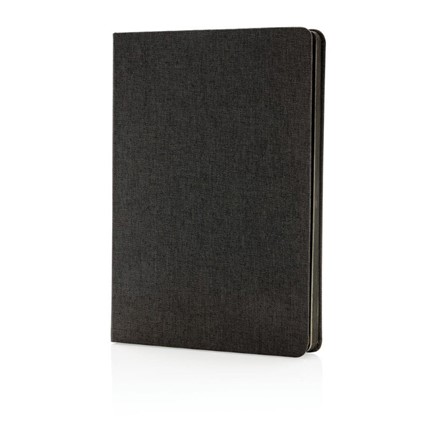 Deluxe stoffen notitieboek met zwarte zijkant, zwart
