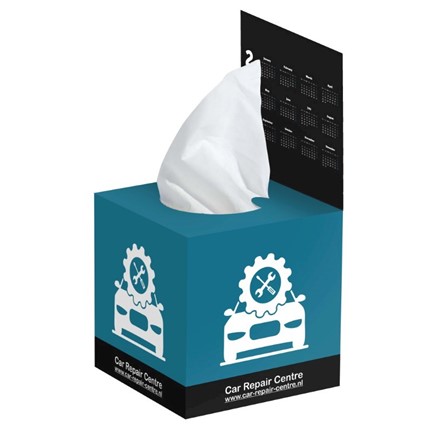 Tissue box met flap