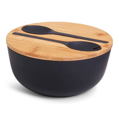 SENZA Bamboo Salad Bowl + Spoon/Fork Grey