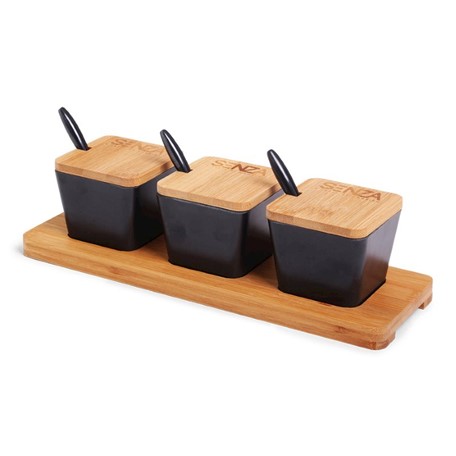 SENZA Bamboo Tapas Tray & Cups Grey