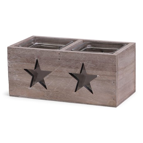 SENZA Square Glass/Wood Star Candleholder