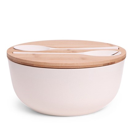 SENZA Bamboo Salad Bowl + Spoon/Fork White