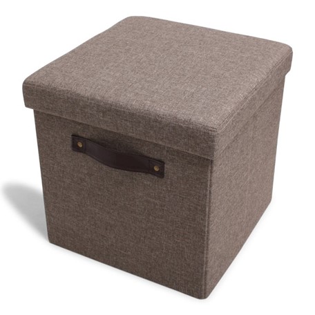 Foldable Storage Pouffe Yarn Light Brown with PU handles